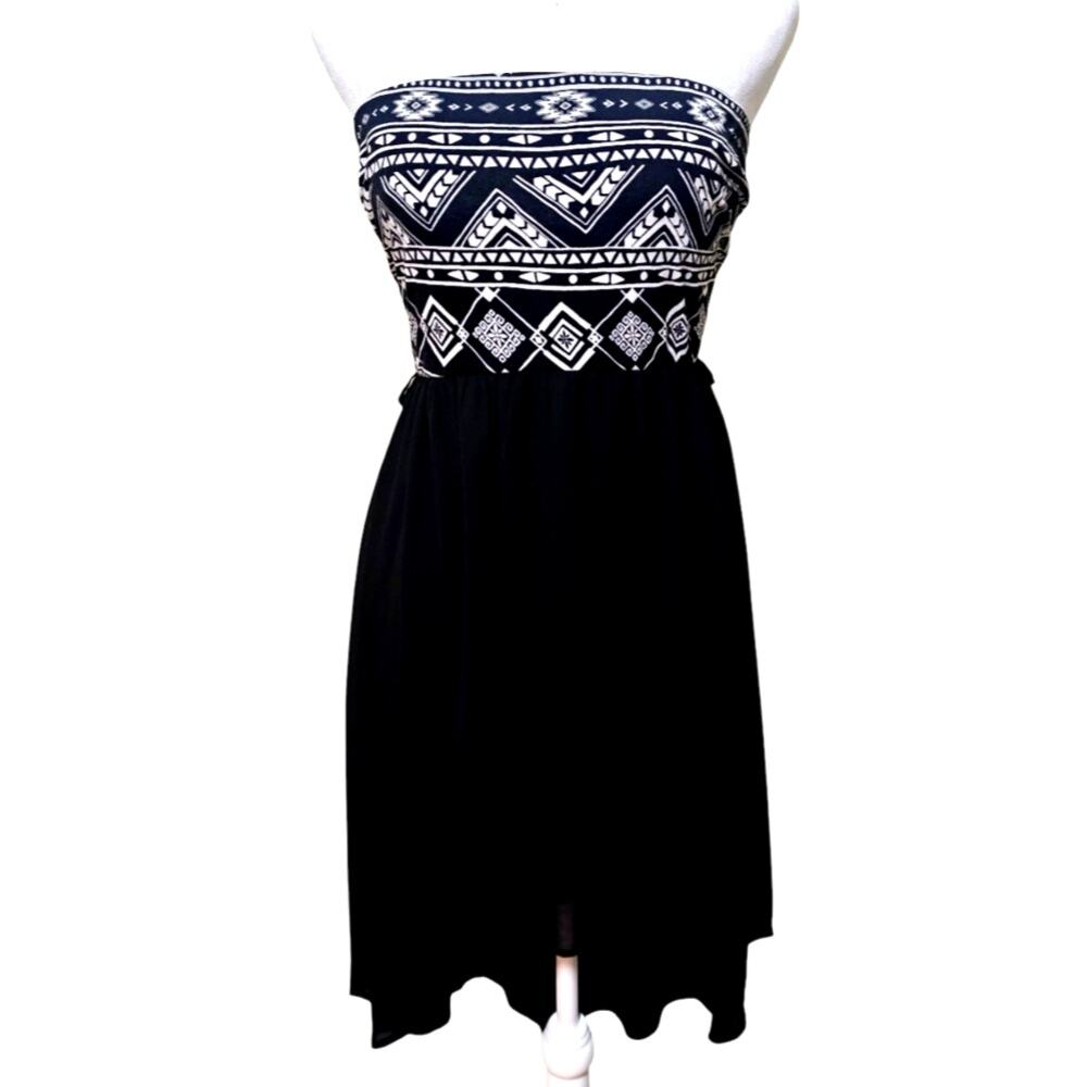 Iris Los Angeles Strapless Dress Y2K Black & White Western Tribal Women's Medium